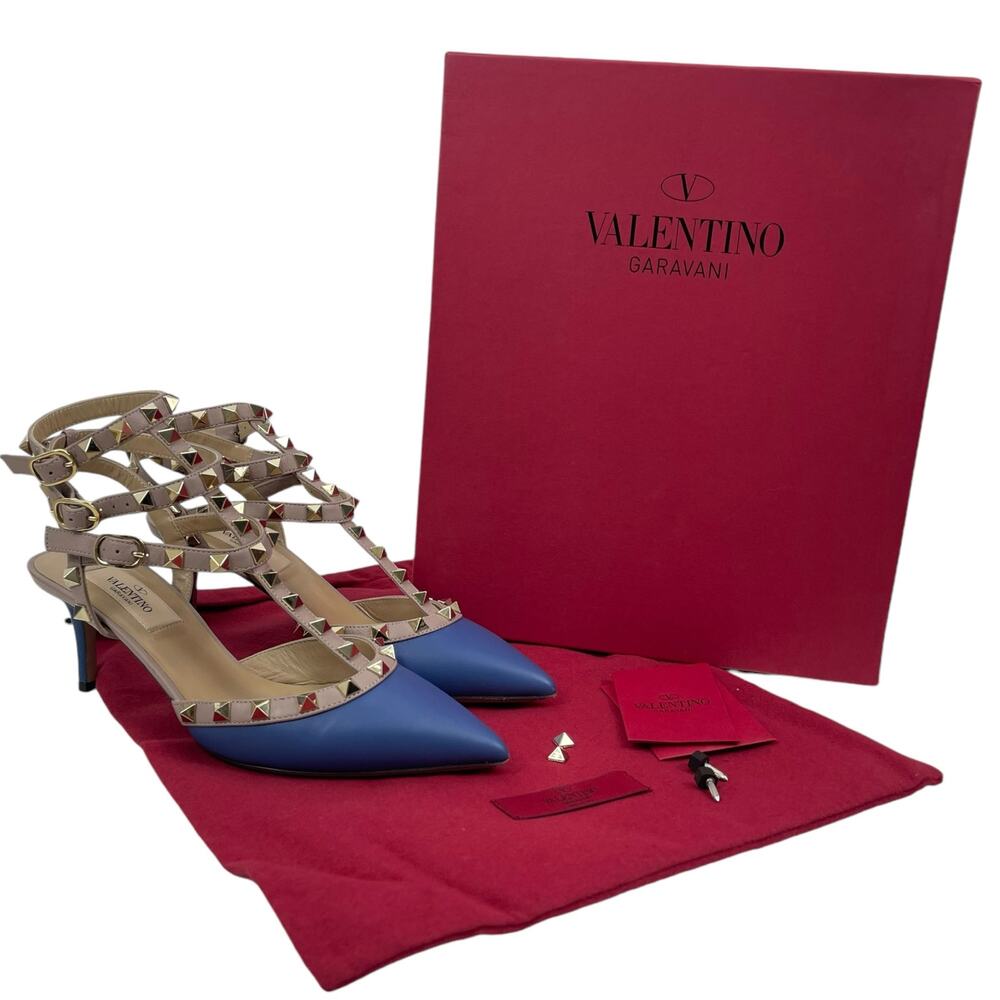 Valentino Garavani Rockstud 65mm Leather Caged Pump Blue Pink Size 36.5 - Picture 12 of 13